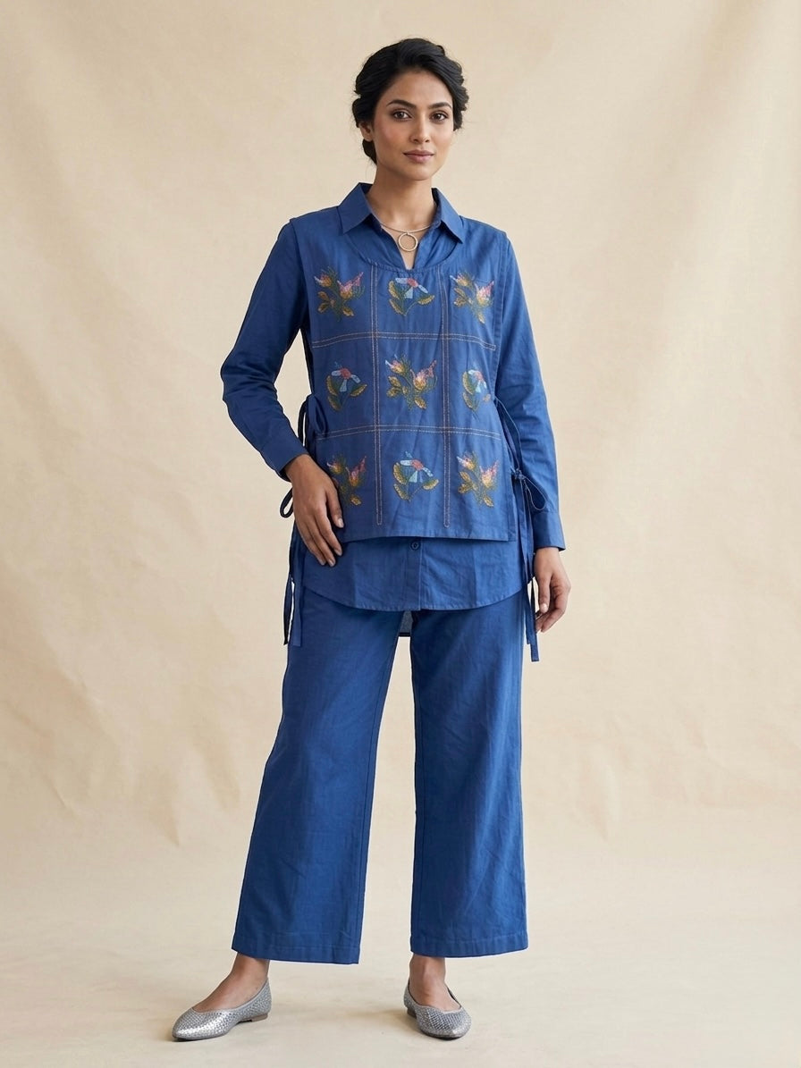 Indigo Bloom Embroidered Co-ord Set