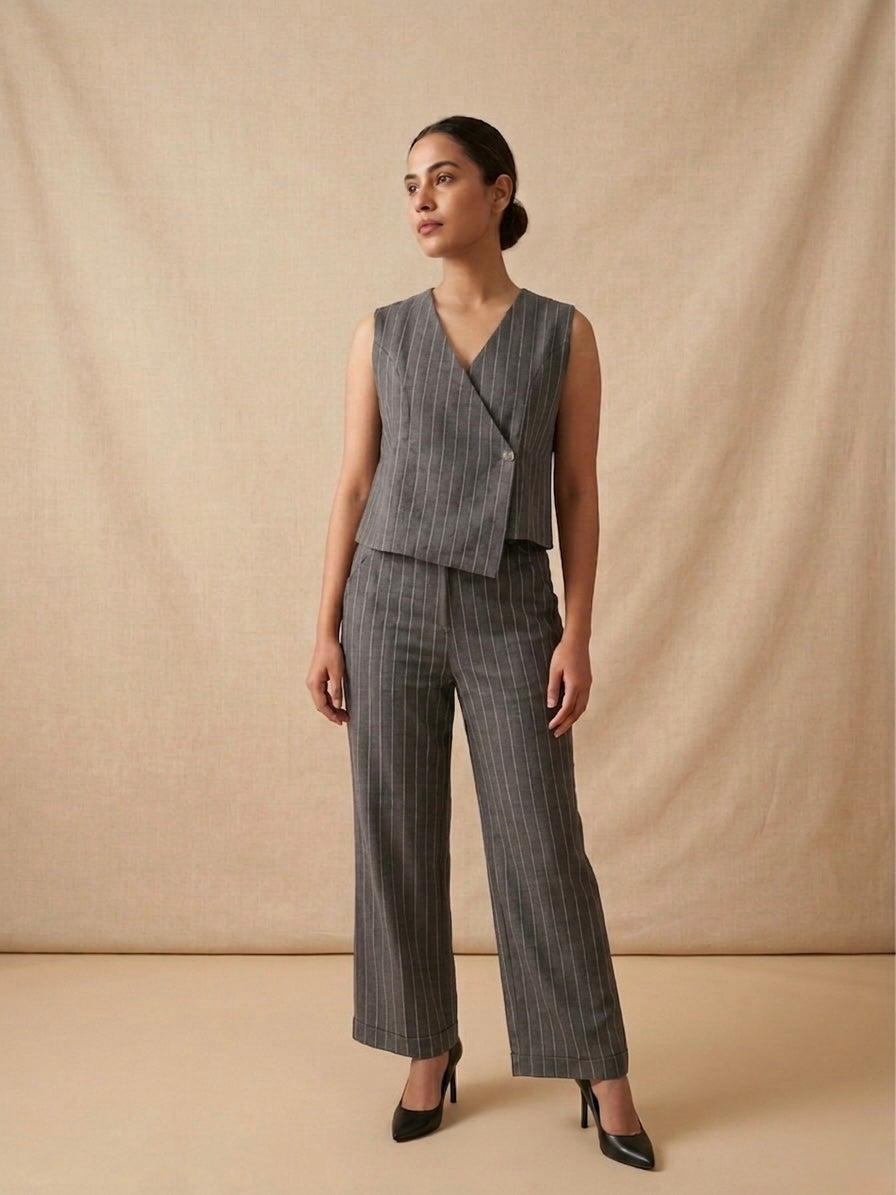 Pinstripe Linen Vest Set