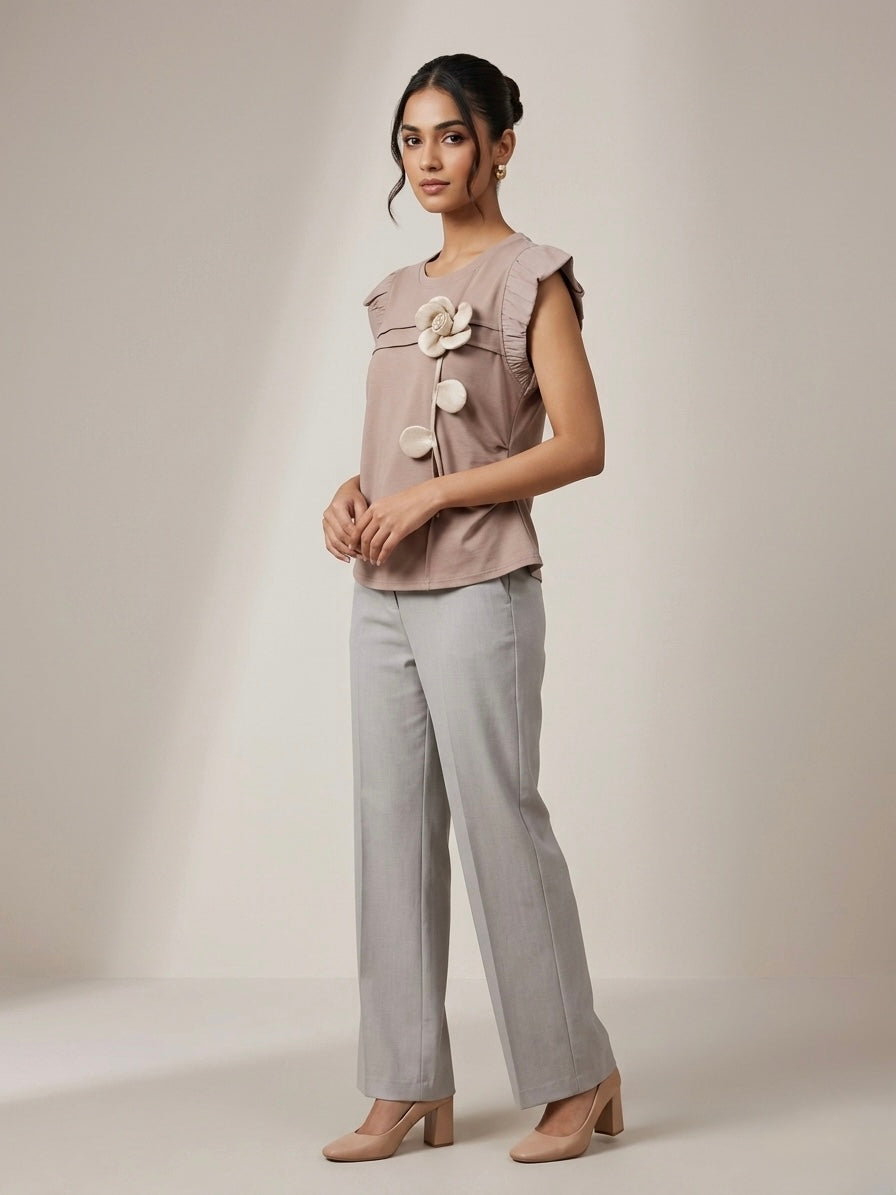 Petal-Accent Ruffle Top
