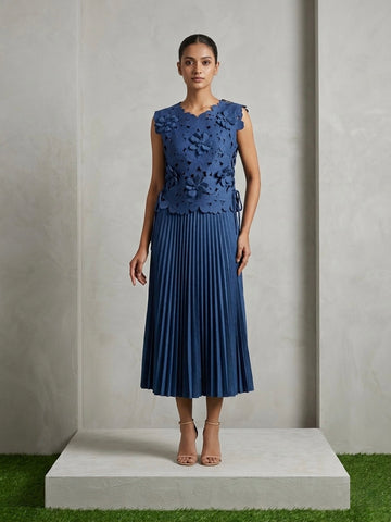 Azure Bloom Pleated Co-ord Set
