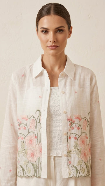 Peony Embroidered Linen Shirt