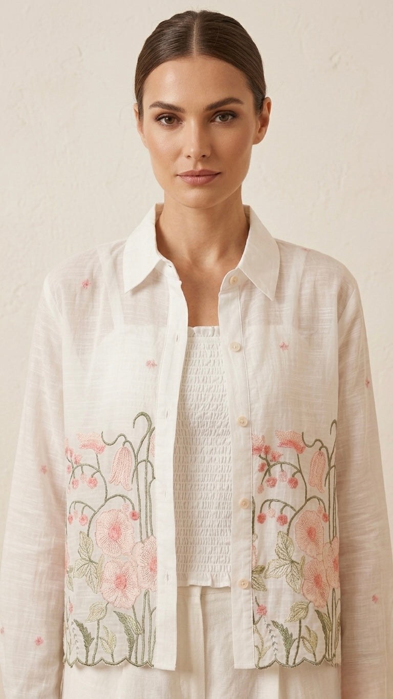 Peony Embroidered Linen Shirt
