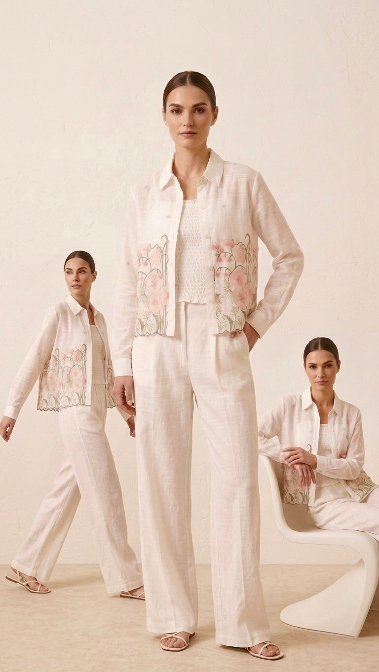 Peony Embroidered Linen Shirt