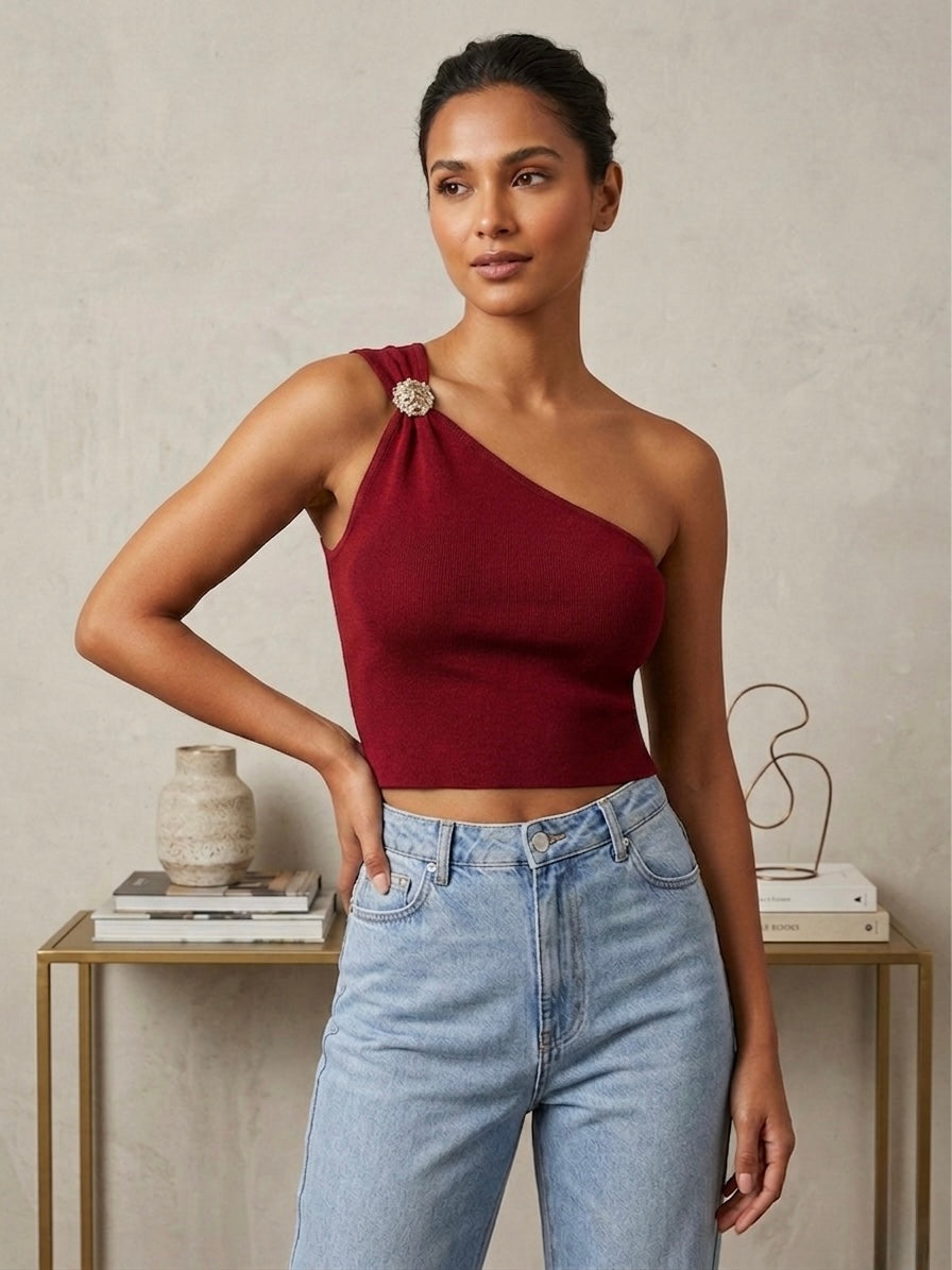 Arden One-Shoulder Knit Top