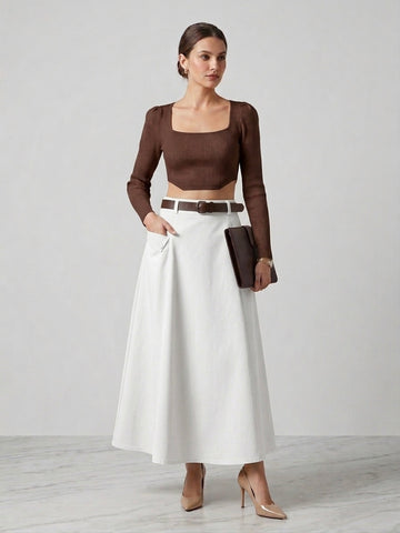 Sloane Belted Flare Midi Skirt