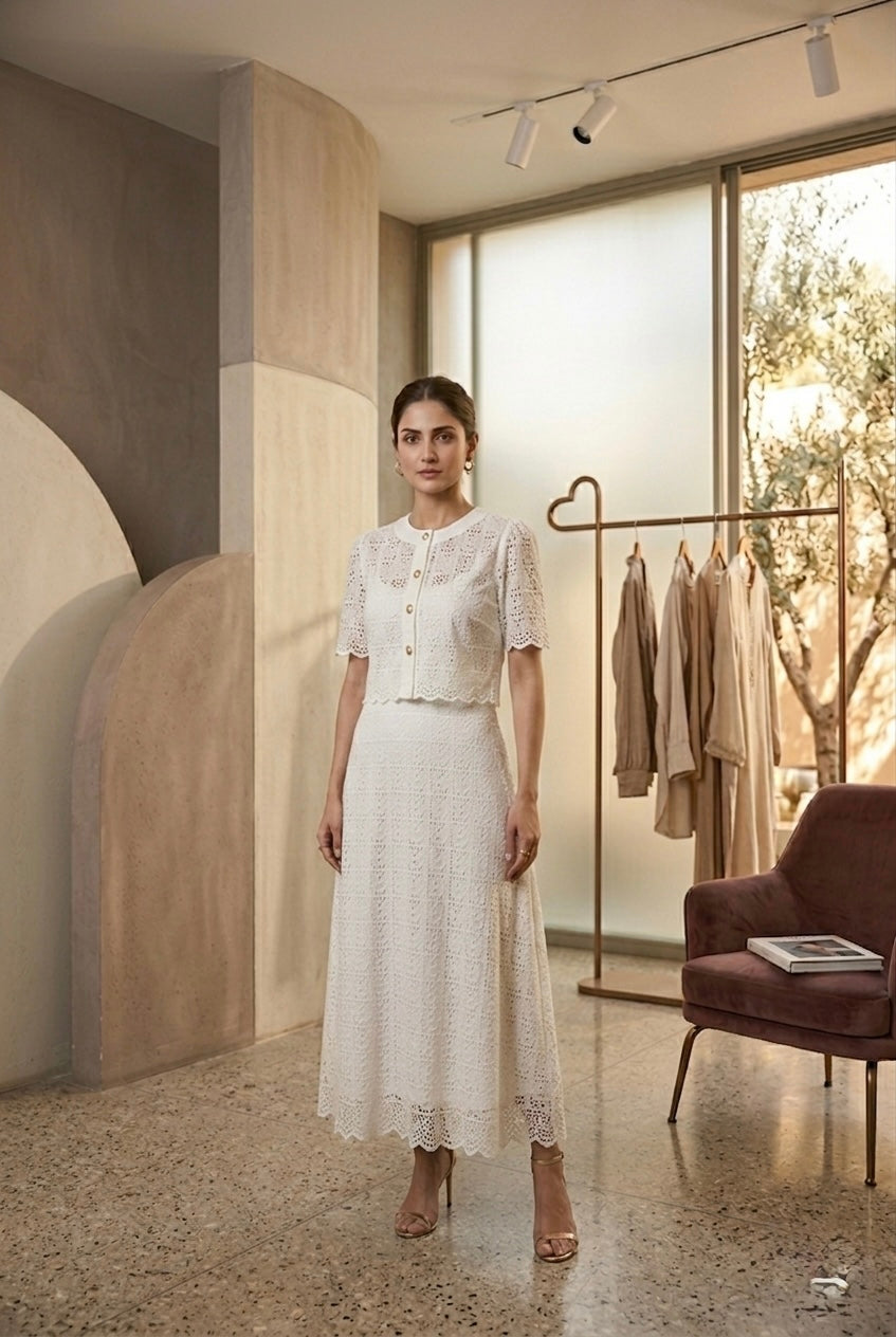 Amara Eyelet Midi Set