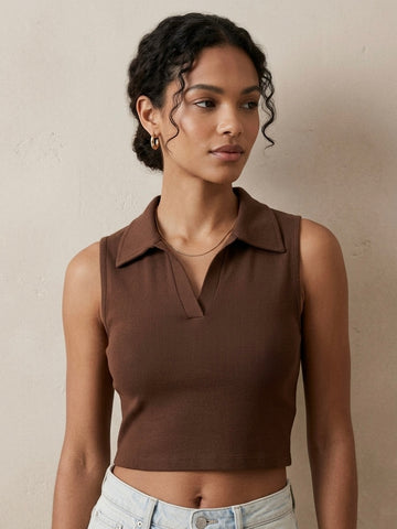 Ribbed Sleeveless Polo