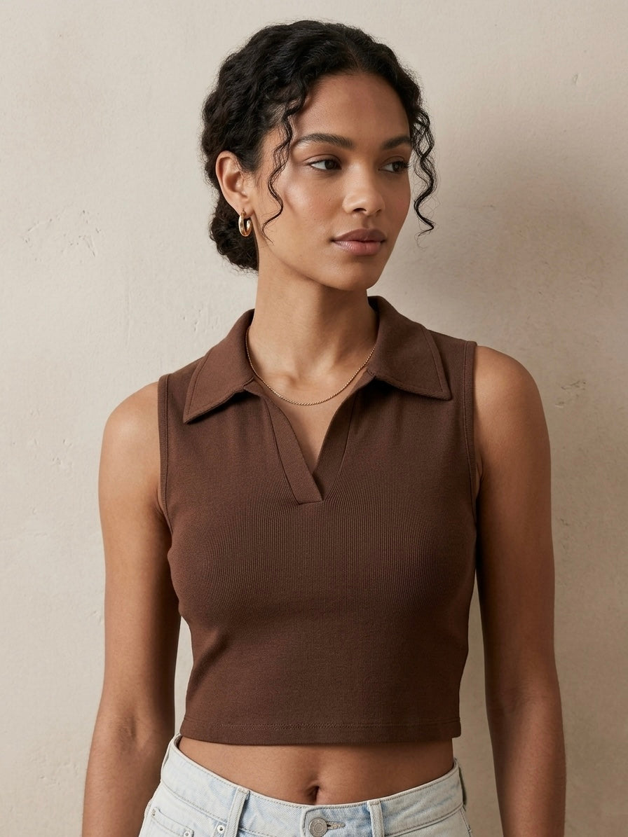 Ribbed Sleeveless Polo