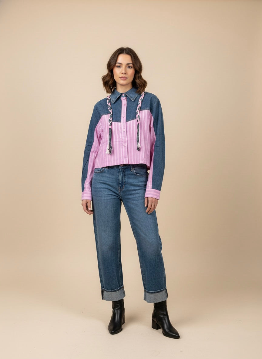 Urban Nautical Cropped Denim Shirt