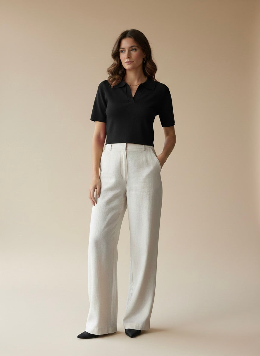 Minimalist Fine-Gauge Polo Knit Top