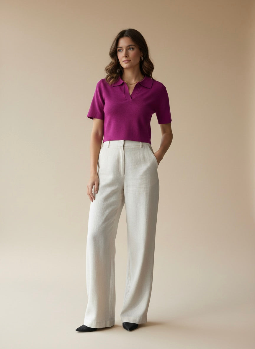 Minimalist Fine-Gauge Polo Knit Top