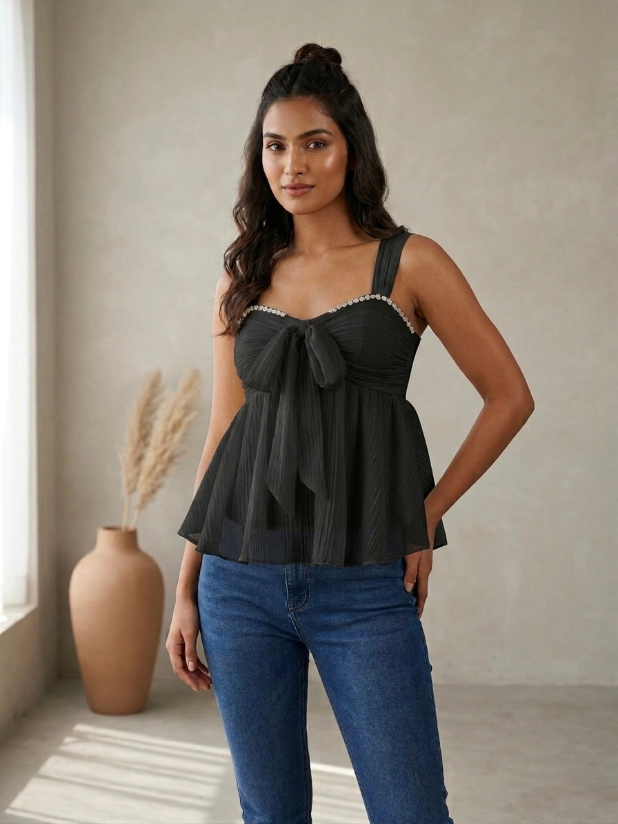 Aura Pleated Tie-Front Top