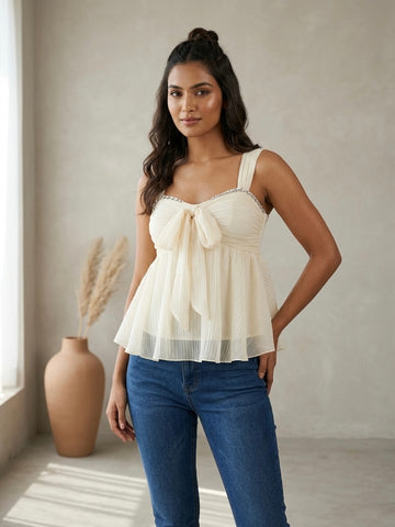 Aura Pleated Tie-Front Top