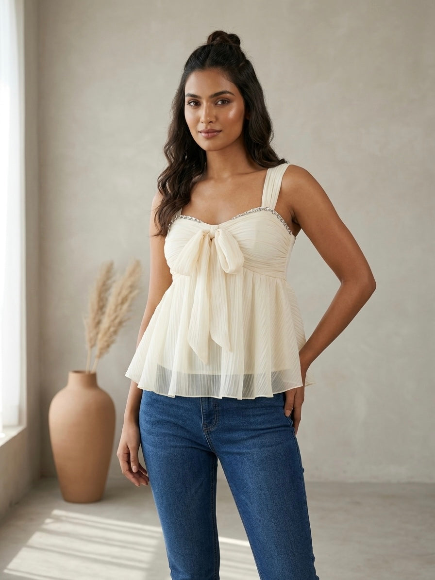 Aura Pleated Tie-Front Top