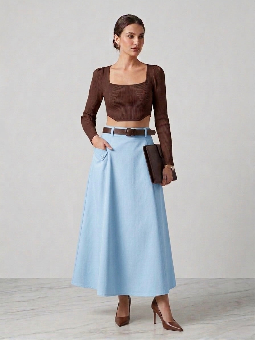 Sloane Belted Flare Midi Skirt