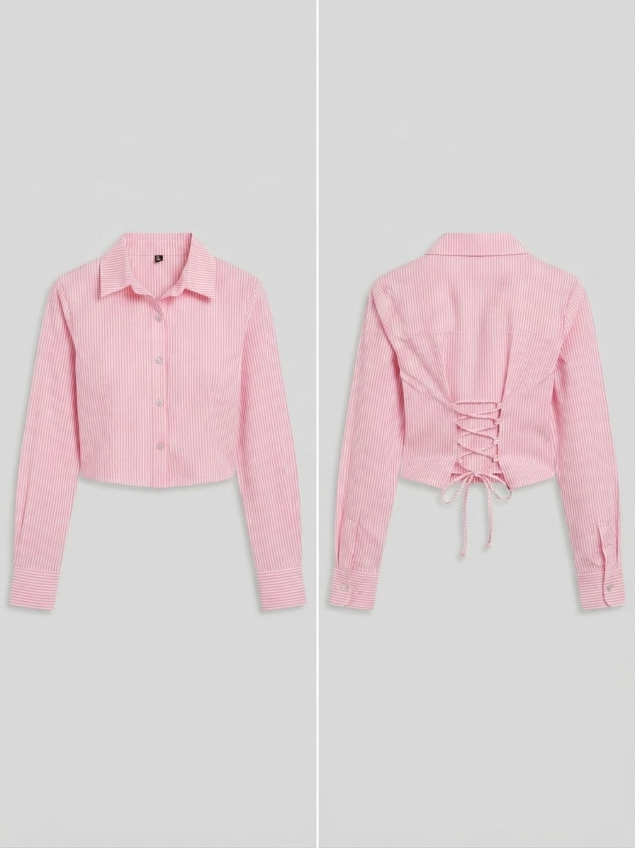 Corset-Back Cropped Shirt