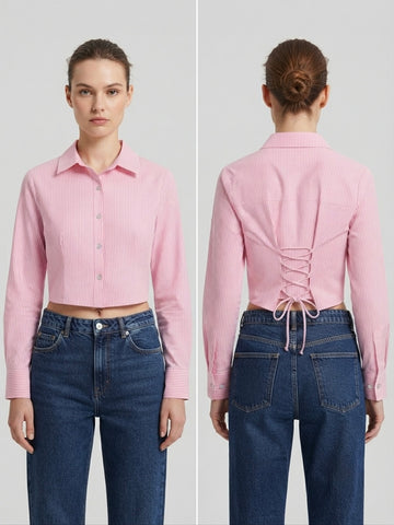 Corset-Back Cropped Shirt
