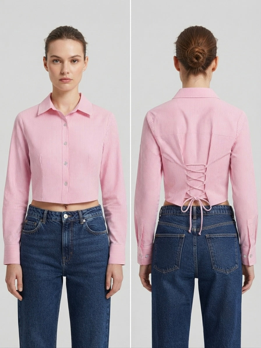 Corset-Back Cropped Shirt