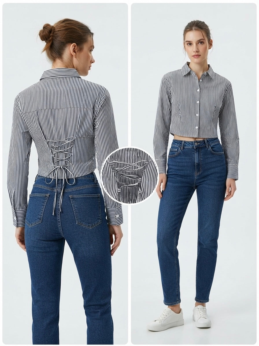 Corset-Back Cropped Shirt