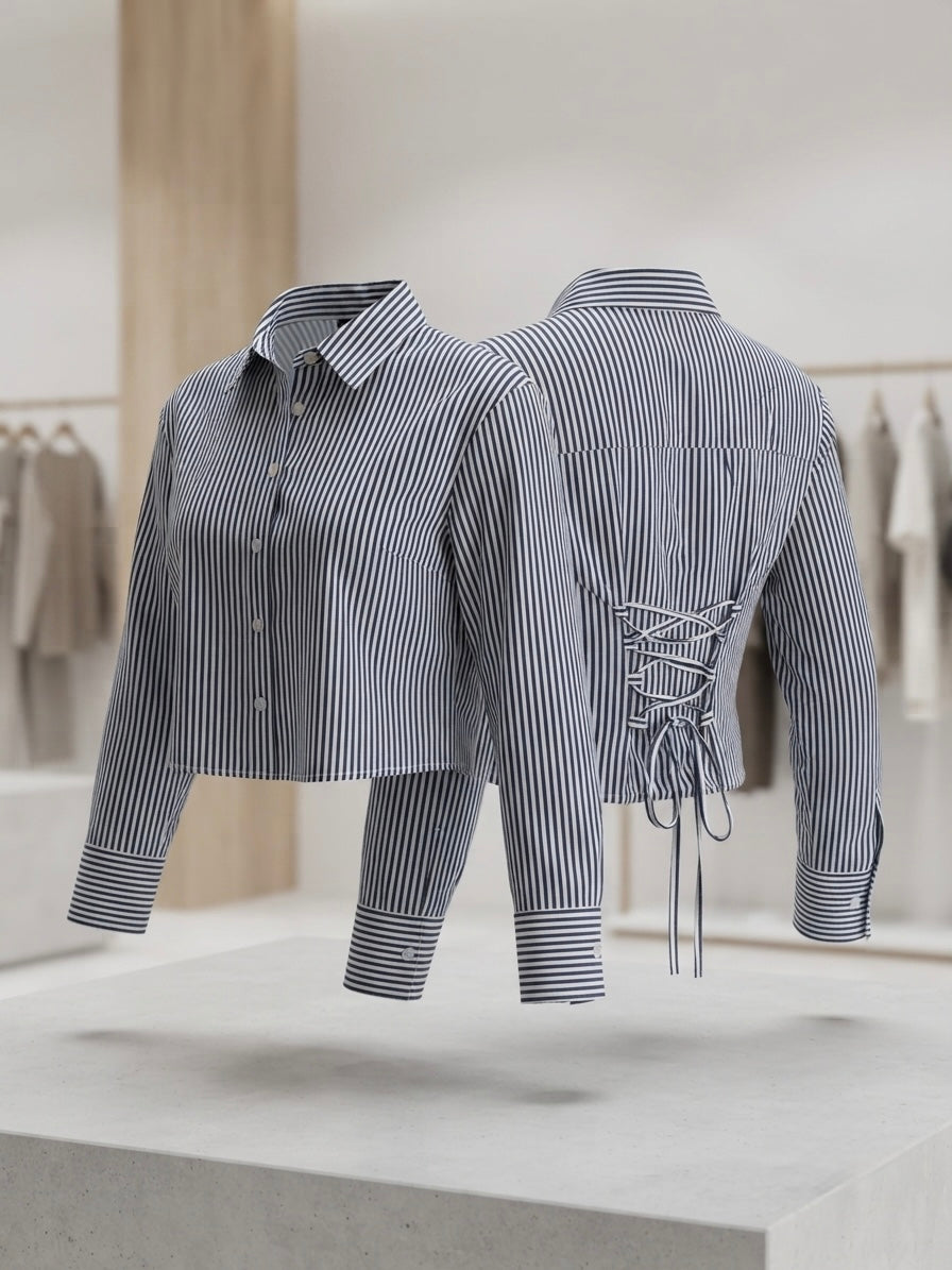 Corset-Back Cropped Shirt