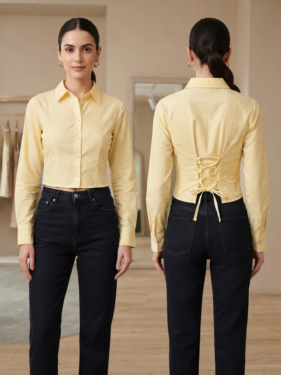 Corset-Back Cropped Shirt