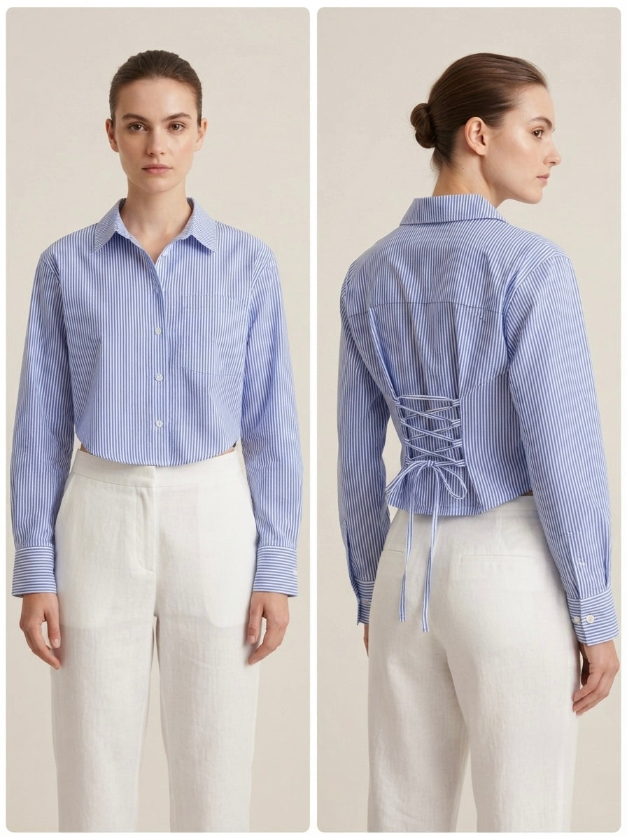 Corset-Back Cropped Shirt
