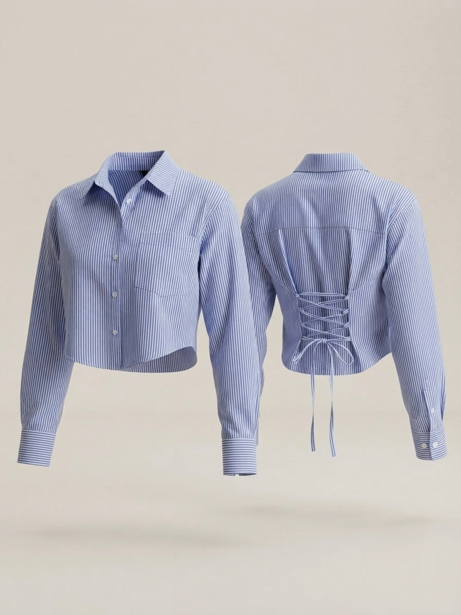 Corset-Back Cropped Shirt