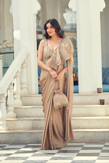 Champagne Drape Saree Set