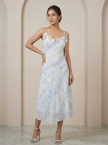 3D Floral Applique Slip Dress