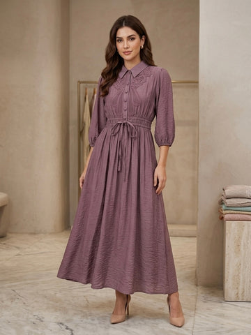 Mauve Embroidered Midi Dress