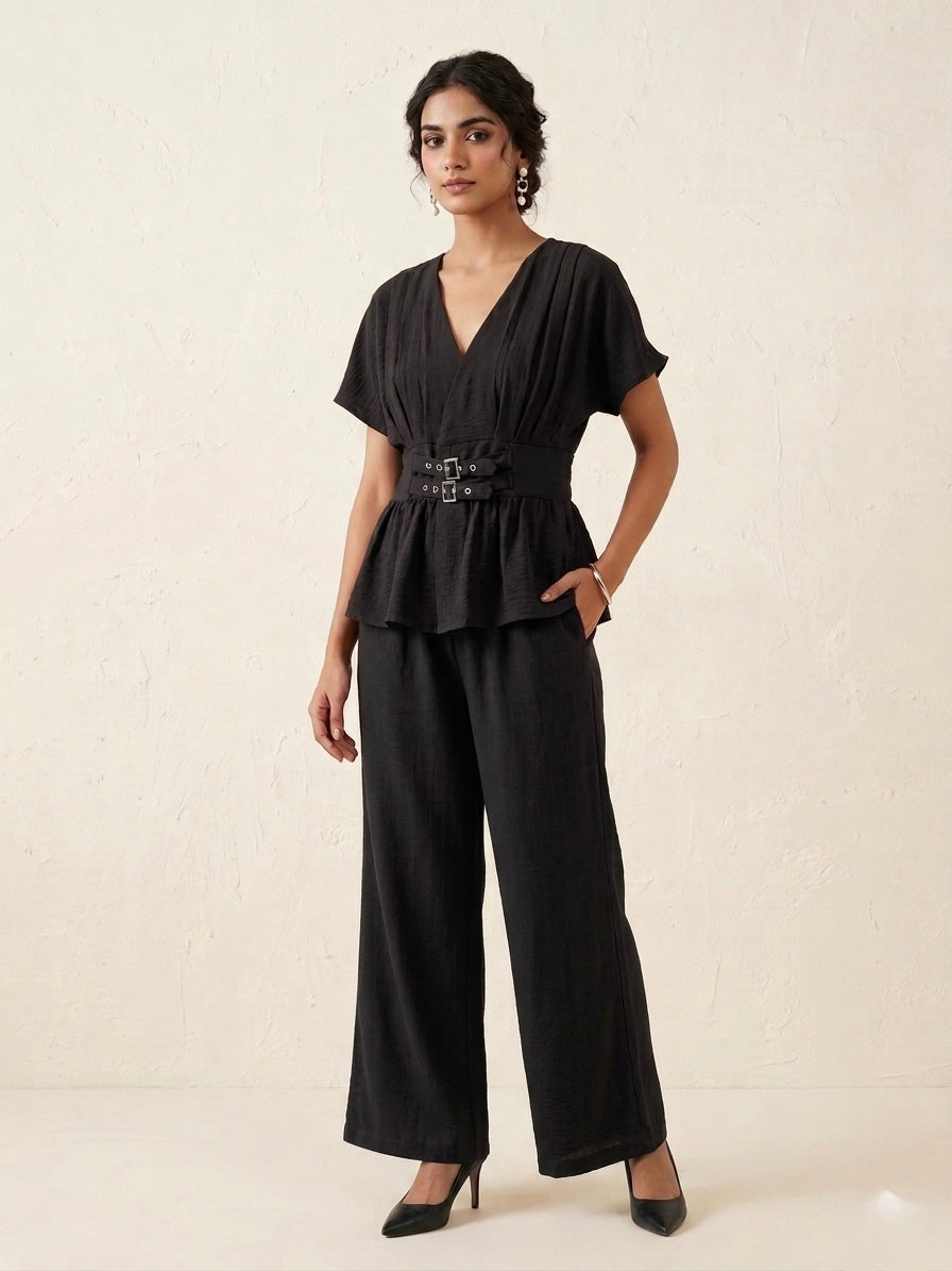 Marrone Buckle Pant Set