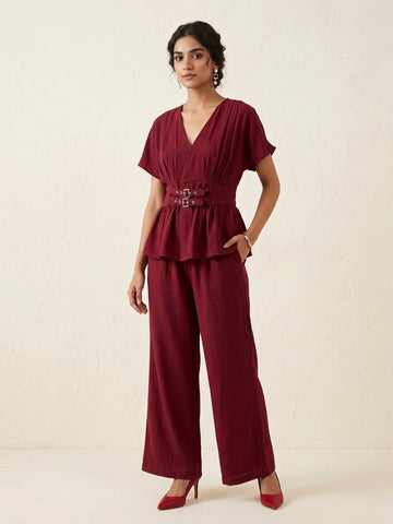Marrone Buckle Pant Set