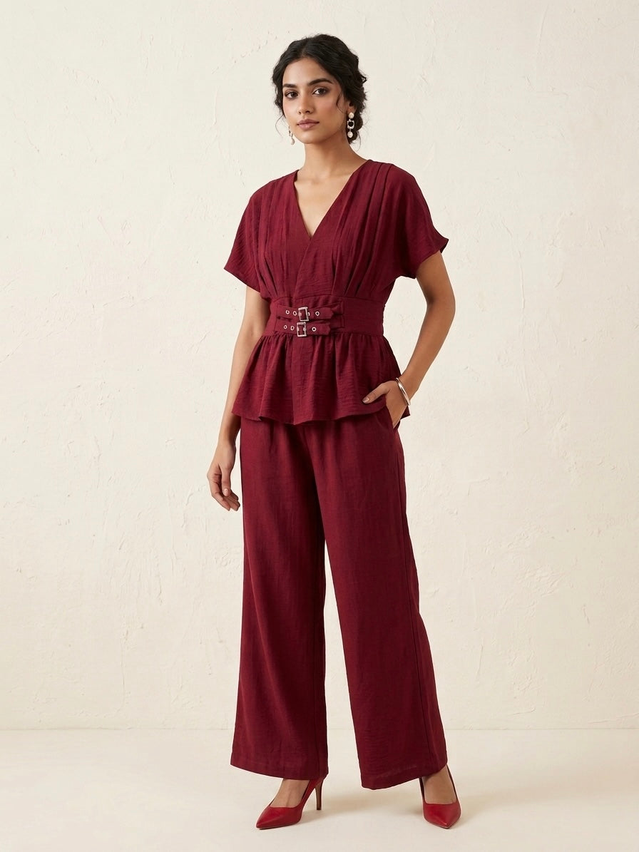 Marrone Buckle Pant Set
