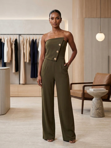 Gilded Khaki Asymmetric Jumpsuit