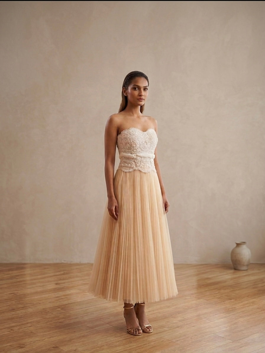 Isadora Strapless Pleated Maxi Dress