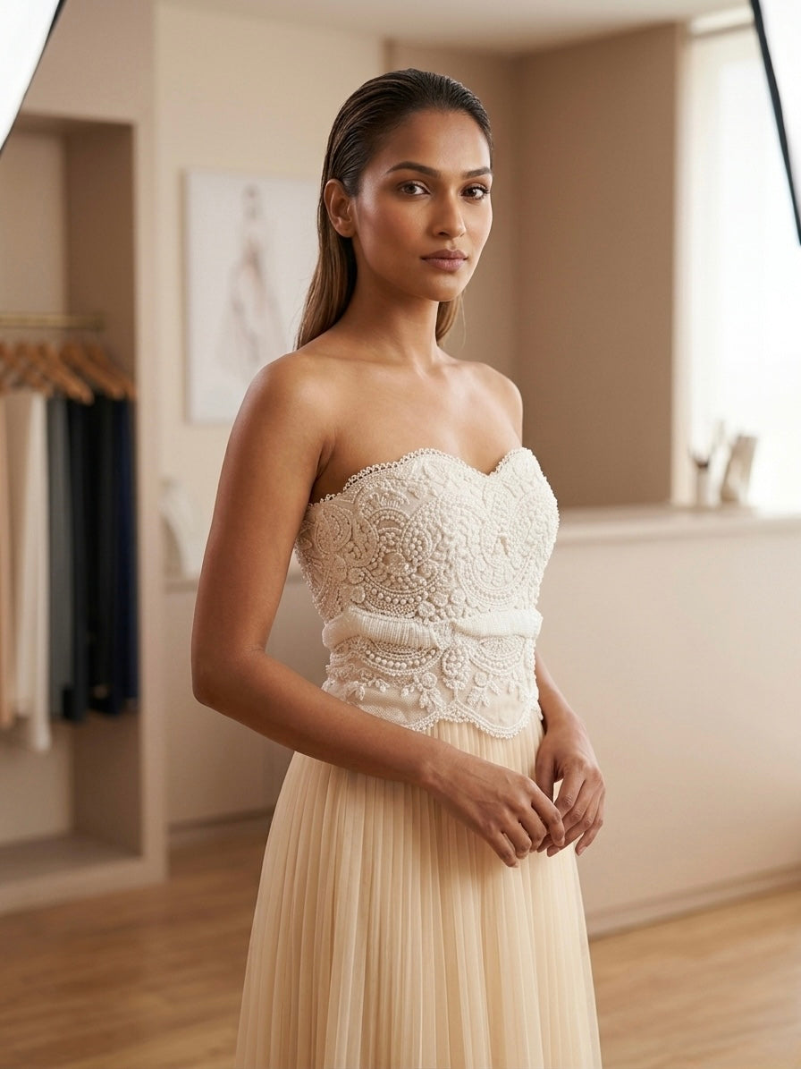 Isadora Strapless Pleated Maxi Dress