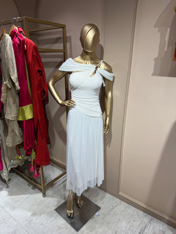 Asymmetric Draped Midi Dress
