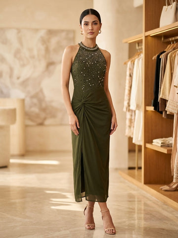 Evelyn Knot Front Halter Dress - SD 71