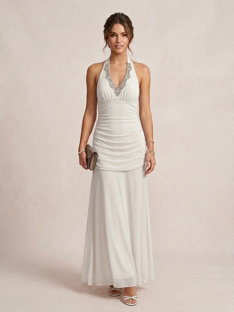 Crystal Halter Ruched Maxi Dress - SD 73