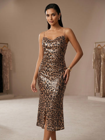 Monochrome Sequined Slip Dress