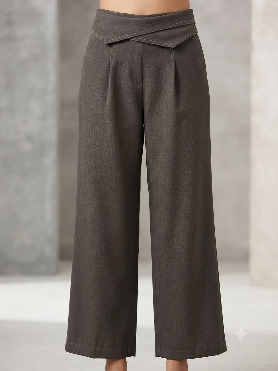 Astrid Cross-Waist Wide-Leg Trousers