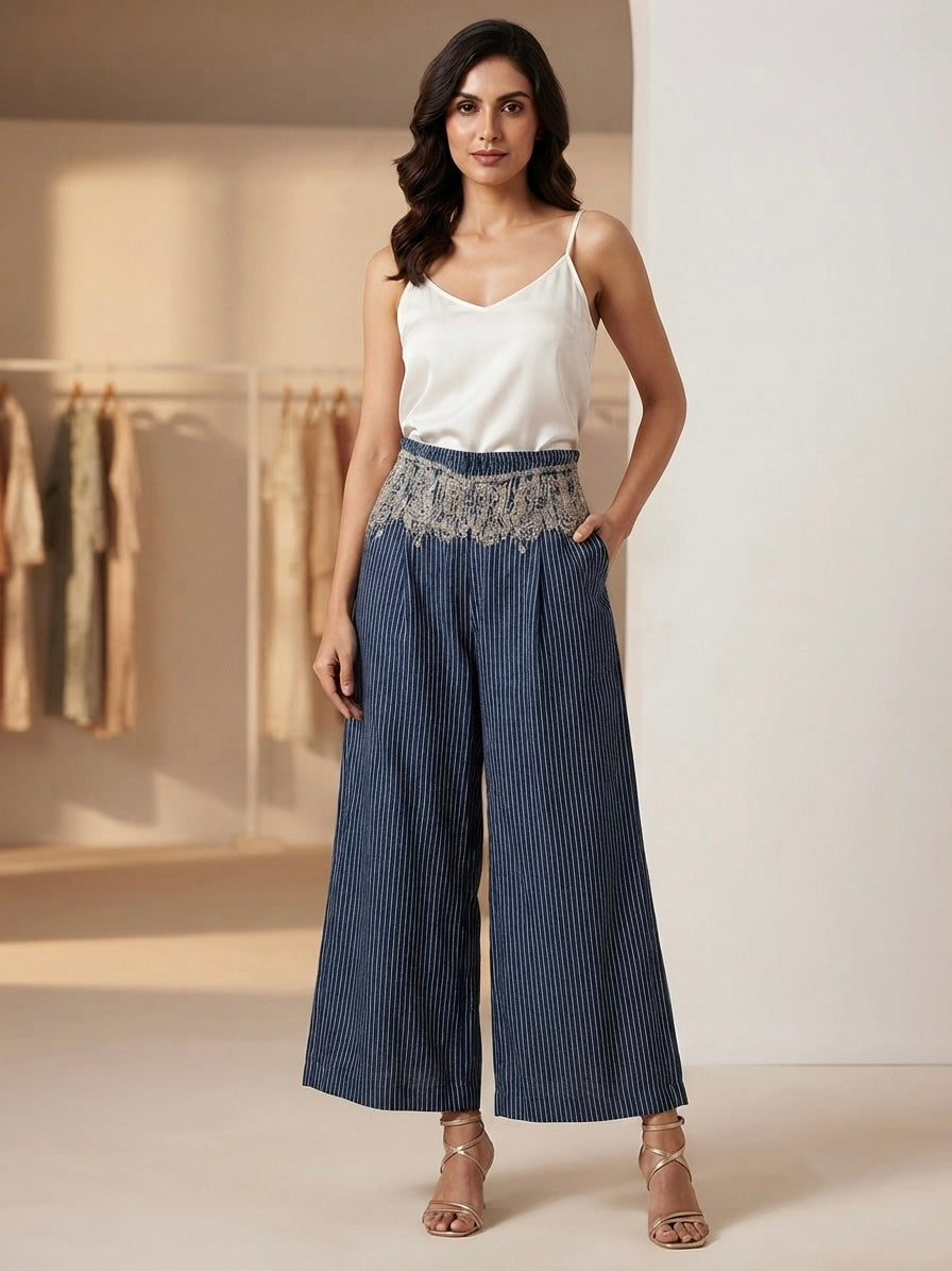 Astra Embroidered Wide-Leg Trousers