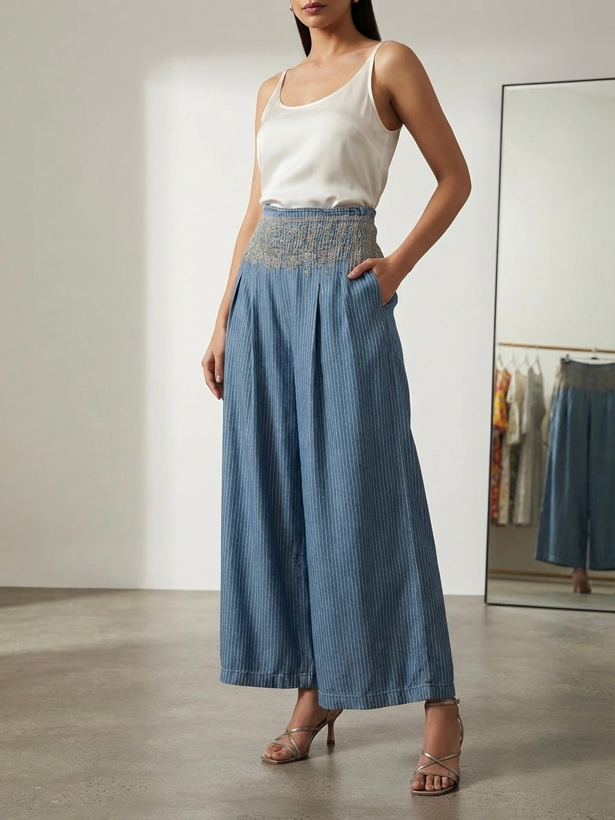 Astra Embroidered Wide-Leg Trousers