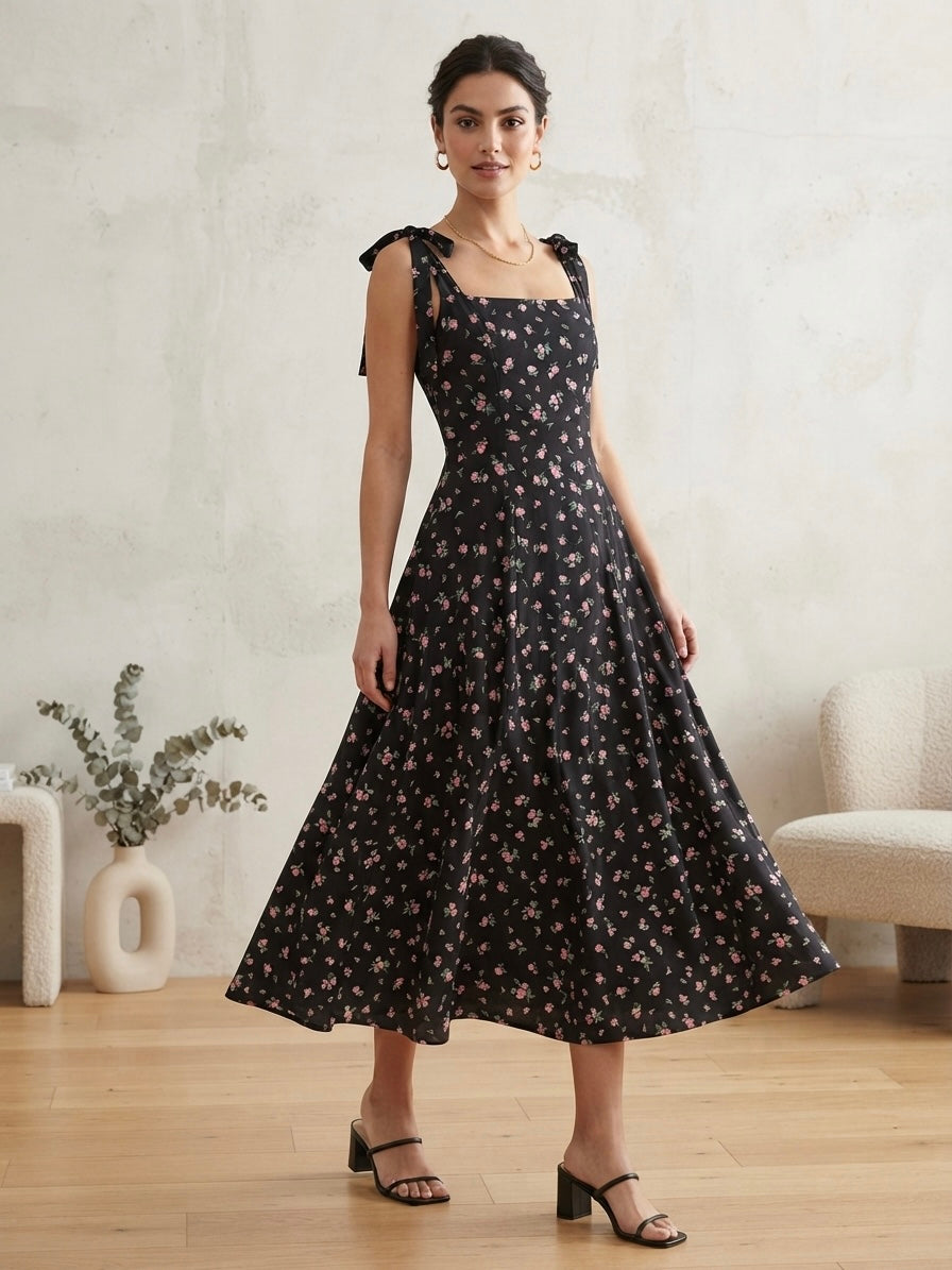 Fleur Tie-Shoulder Midi Dress