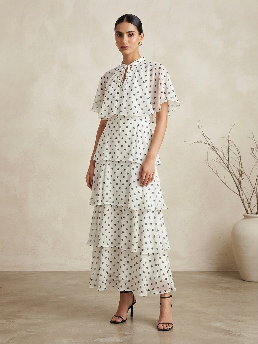 Solen Tiered Polka Dot Maxi Dress