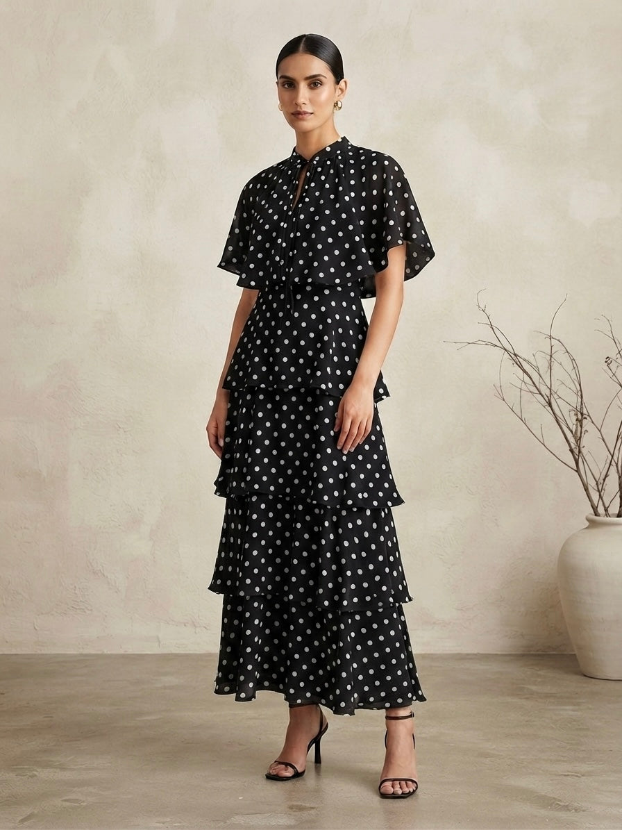 Solen Tiered Polka Dot Maxi Dress