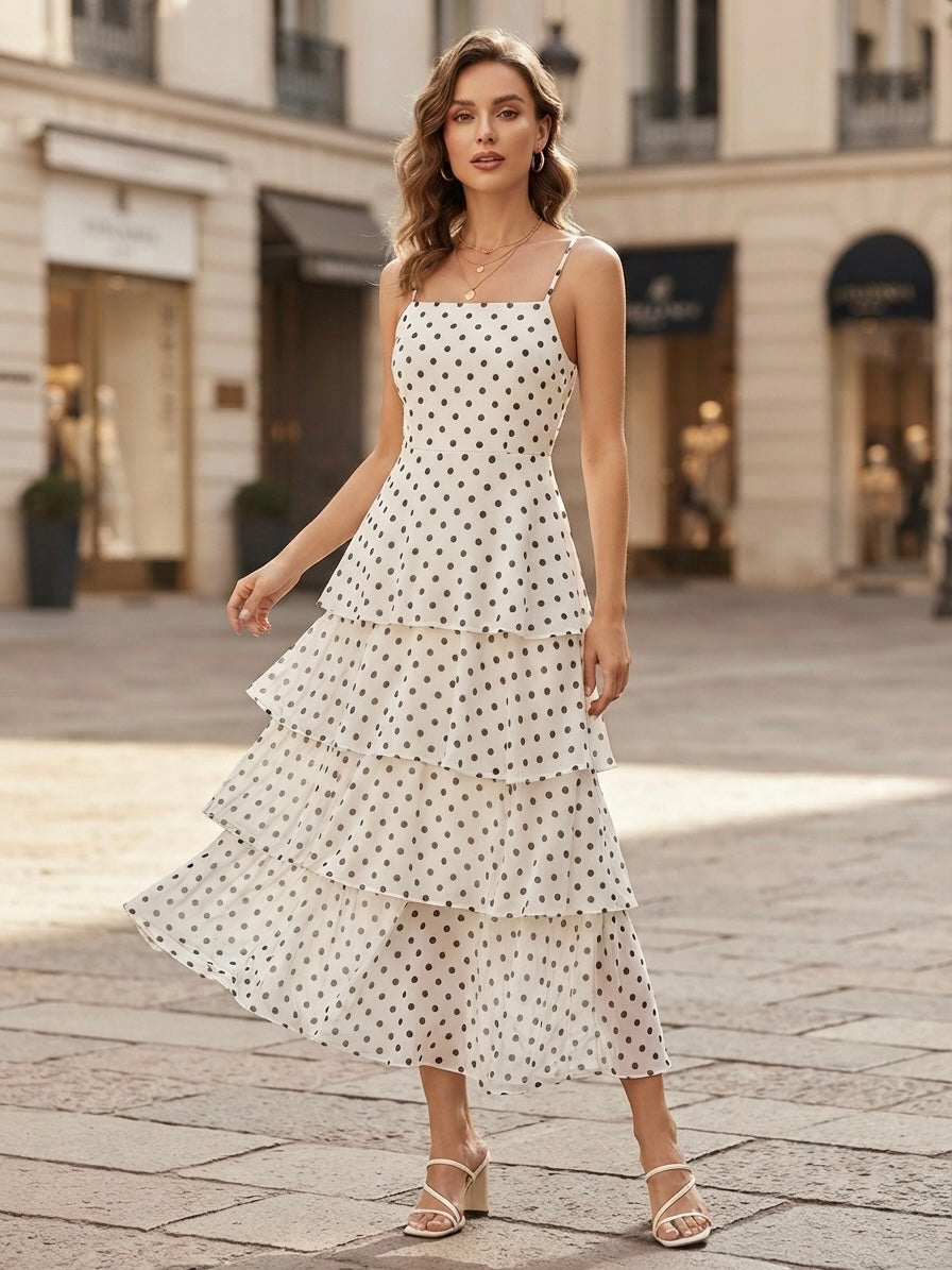 Solen Tiered Polka Dot Maxi Dress