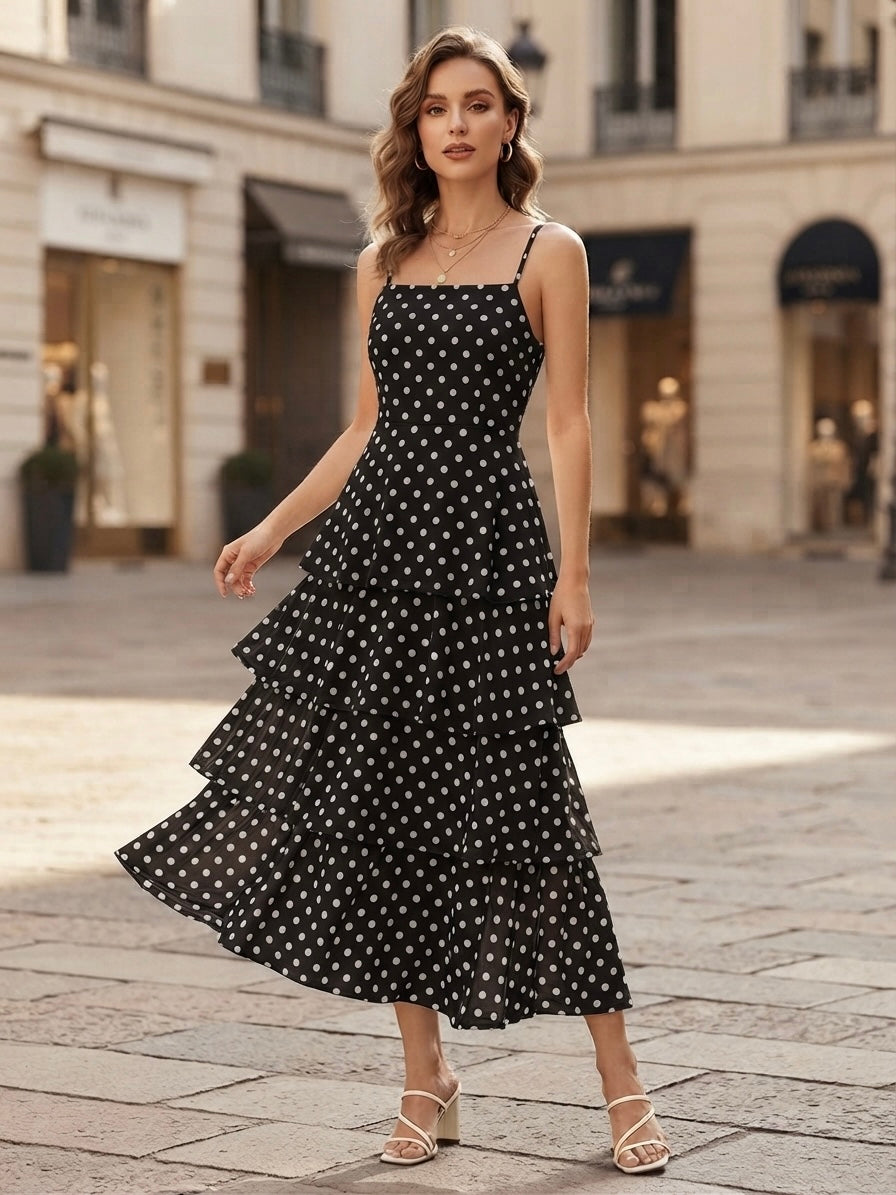 Solen Tiered Polka Dot Maxi Dress