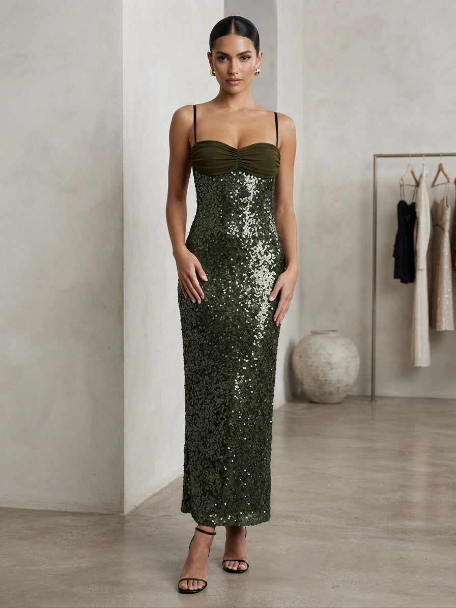Cape-Overlay Sequin Gown