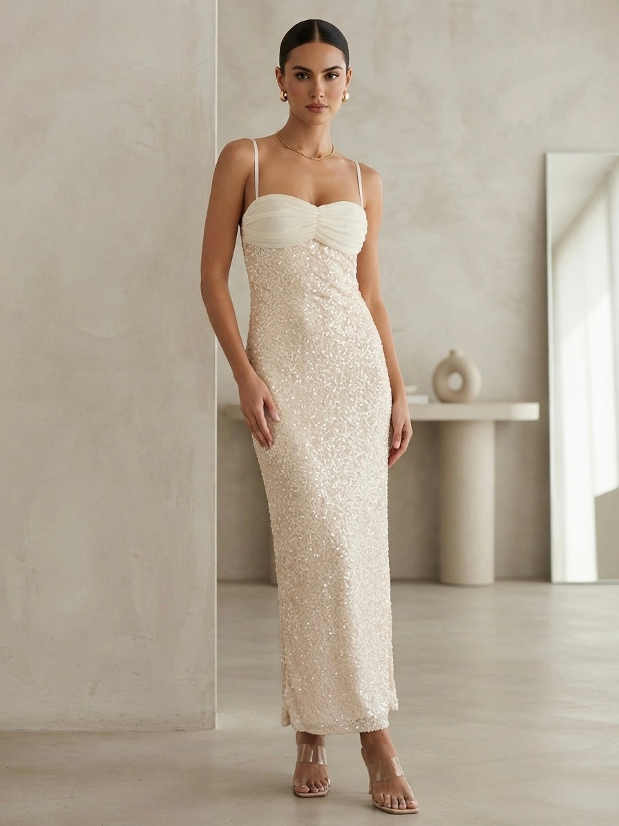 Cape-Overlay Sequin Gown